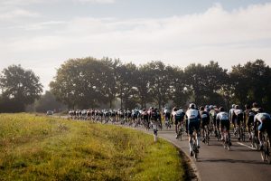 Beim Sparkassen Münsterland Giro: Fahrerkolonne von hinten