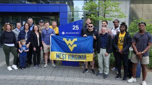 Zu Gast in Münster: Footballspieler der West Virginia University, Gruppenbild